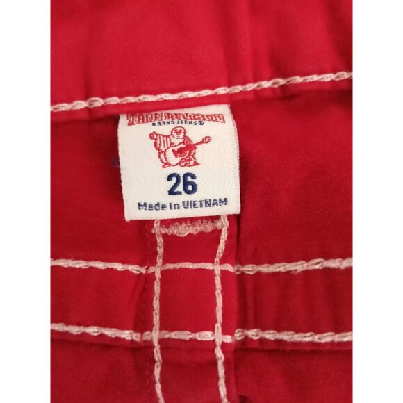 TRUE RELIGION Red Jeans Stretchy Super Skinny Low White Stitch 5 Pocket SZ 26 - Picture 7 of 11